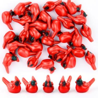 Imagem de ARCHCRTC Minúsculas estatuetas de cardeal de resina, mini figuras de pássaro cardeal vermelho para esconder e procurar miniaturas de animais para Natal, artesanato de jardim, enfeite de bolo