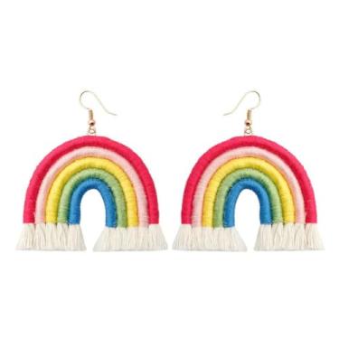 Imagem de YasiIm Brincos boêmios de borlas em camadas, arco-íris, 3 camadas, com franja, brincos pendentes para mulheres, joias modernas, presente de festa de aniversário dos namorados, Large, Metal, Sem pedra