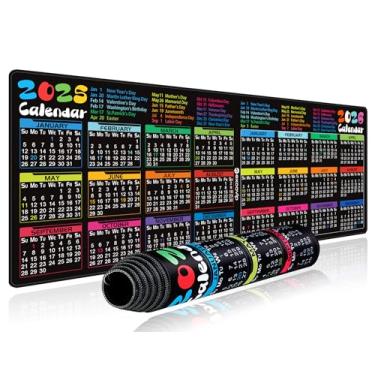 Imagem de excovip Mouse pad com borda costurada, tapete de mouse de computador com base de borracha antiderrapante, mouse pad para computadores laptop mouse 35 x 11 x 0,2 polegadas, (calendário 2025-2026 preto