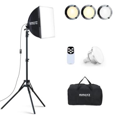 Imagem de mmcrz Kit de iluminação profissional Softbox, luzes de estúdio de 40,6 cm x 40,6 cm com lâmpadas LED E27 85W 2700-6500K, iluminação contínua para fotografia/gravação de vídeo/transmissão ao vivo
