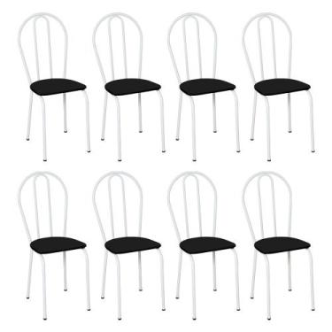 Imagem de Kit 8 Cadeiras de Cozinha Texas Liso Preto Pés de Ferro Branco - Palla
