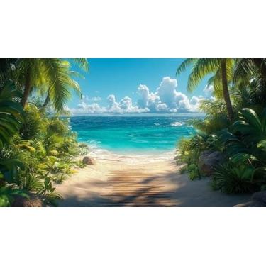 Imagem de Quadro Decorativo com Estampascenic Tropical Beach Framed Lush Greenery Turquoise 40 x 40 Vinil 3 unidades