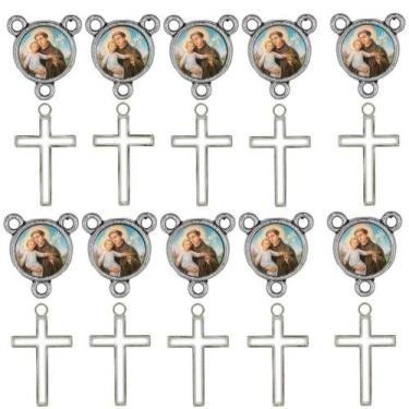 Imagem de 10 Crucifixos + 10 Entremeios Santo Antonio Niquel Resinado - Tudo Em 