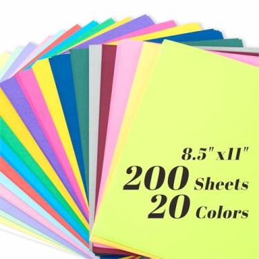 Imagem de 200 folhas de cartolina colorida, 20 cores sortidas, 29,5 kg/180gsm 21,6 x 28 cm, cartolina colorida a granel para Cricut, artesanato DIY, impressão de escritório, decoração de festa