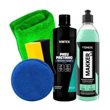 Imagem de Kit Makker 500ml Vonixx Pneu Pretinho 500ml Vintex e Acessórios Karbox