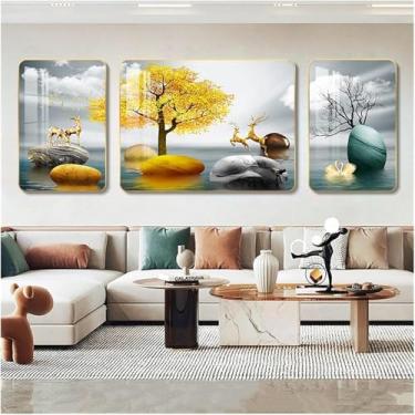 Imagem de Impressões Em Tela De Arte De Parede Emoldurada, Murais De Pintura Decorativa De Sala De Estar Tripla, Pinturas De Parede De Fundo De Sofá Moderno, Ouro De 1,2 Cm, Q, 50x70cm/100x70cm/50x70cm