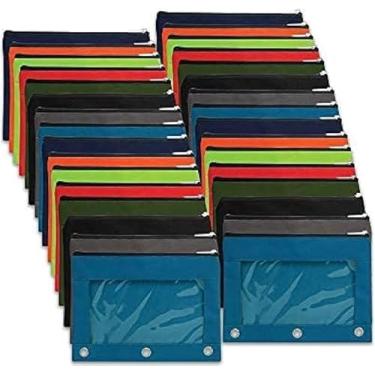 Imagem de Trail maker Pacote com 25 bolsas transparentes para fichário de 3 anéis, bolsa de lápis para fichário com janela transparente e zíper | Bolsas de lápis para escritório, orçamentos