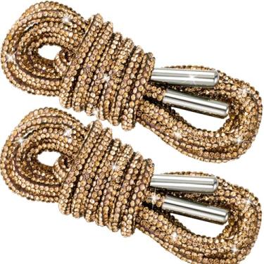 Imagem de Mxxipp 2 peças de cordões de strass, cadarços de sapato de cristal brilhante, cordões redondos brilhantes de substituição para moletons com capuz shorts sapatos bolsas acessórios - Tawny