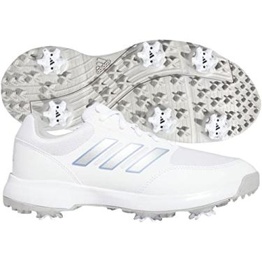 Imagem de adidas Tênis de golfe feminino Tech Response 3.0, Calçado branco/prata metálico/azul fusão, 40