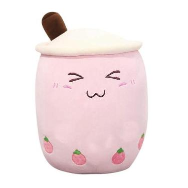 Imagem de Boneca de pelúcia fofa com xícara de chá com leite de desenho animado 