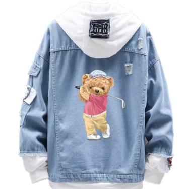 Imagem de Jaqueta jeans, estilo solto, design criativo, urso, jogando golfe - SA