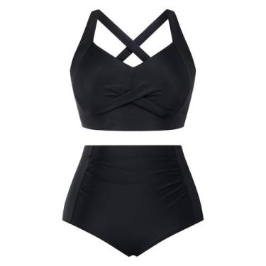 Imagem de Conjunto de biquíni feminino Hanna Nikole Plus Size Push Up Black 16+