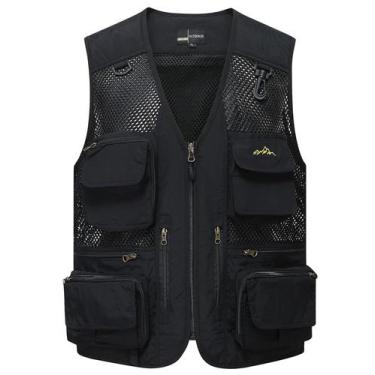 Imagem de Colete de pesca Flygo masculino de malha com vários bolsos, preto de s
