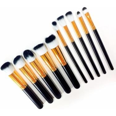 Imagem de Kit de Pincéis Profissionais para Maquiagem – 10 Peças Premium, Cerdas Sintéticas Macias, Cabo Ergonômico, Ideal para Base, Contorno, Esfumar e Olhos – Design Luxuoso