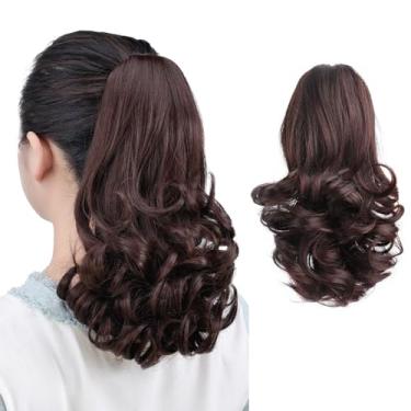 Imagem de Extensão de rabo de cavalo, extensões de cabelo marrom HSPJHTM, garra de extensão de rabo de cavalo para mulheres, cabelo cacheado, 30,5 cm, extensões de cabelo sintético de rabo de cavalo muito curto e volumoso, ondulado, castanho, ondulado