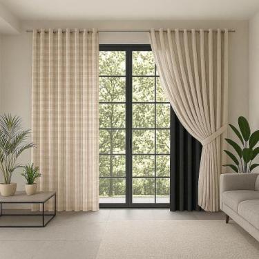 Imagem de Cortina Sala Tecido Blackout Com VOIL 6,00x2,70 Quarto - MH Enxovais, 