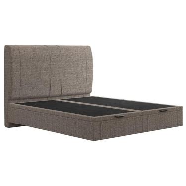 Imagem de Cama King Baú Flutuante Com Cabeceira 195cm Spazio S04 Linho Marrom - Lyam Decor