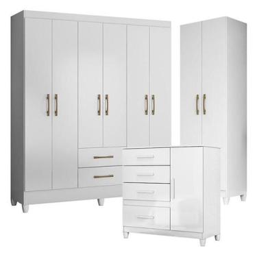 Imagem de Guarda Roupa Casal Panamá com Cômoda Vênus com pés e Armário Multiuso 