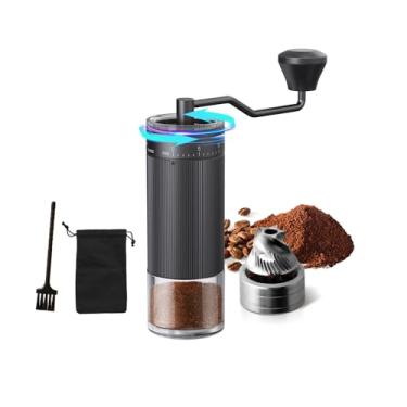 Imagem de KharWette Moedor de café manual para café expresso prensa francesa para rolamento duplo capacidade de ajuste externo 25 g (rebarba de aço inoxidável-preto)