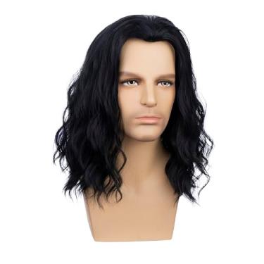 Imagem de DUDUWIG Peruca infantil preta longa natural preta parte média peruca meninos ondulado encaracolado perucas sintéticas cosplay perucas de cabelo