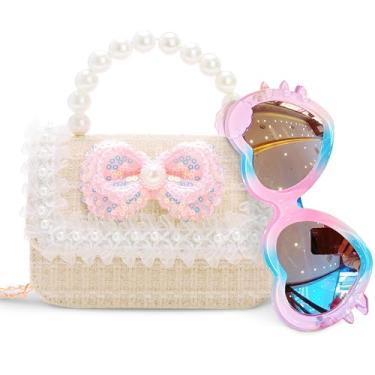 Imagem de Linda bolsa com laço brilhante para meninas, bolsas de princesa com alça de pérola, bolsa de ombro transversal para crianças de 3 a 10 anos, Branco