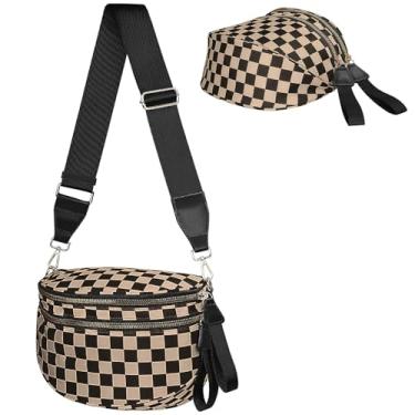 Imagem de Titosha Bolsas de nylon grandes para mulheres, transversal, alça ajustável, bolsa tiracolo preta, pochete grande, Xadrez cáqui, Plus Size