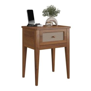 Imagem de Mesa Lateral em Madeira Maciça 1 Gaveta Viena Amêndoa - Apaixone&Decor