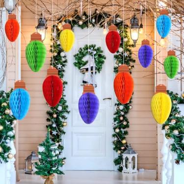 Imagem de Trandraft 24 peças de enfeites de bola de luz de favo de mel de Natal 3D para pendurar 12/20.3 cm lâmpada de papel favo de mel enfeite de teto lâmpadas arco-íris de natal para decoração de festa de