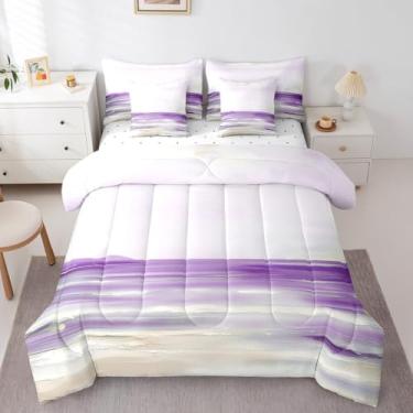 Imagem de Erosebridal Conjunto de edredom de praia abstrata, tamanho casal, roxo, pintura a óleo, para mulheres, meninas, oceano, mar, onda, lago, cama em uma bolsa, romântico, verão, paisagem natural, Havaí