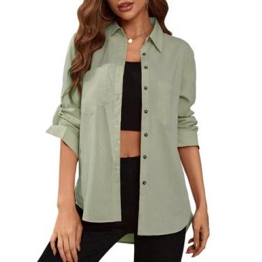 Imagem de Blusa feminina Deer Lady com botões verde de manga comprida L