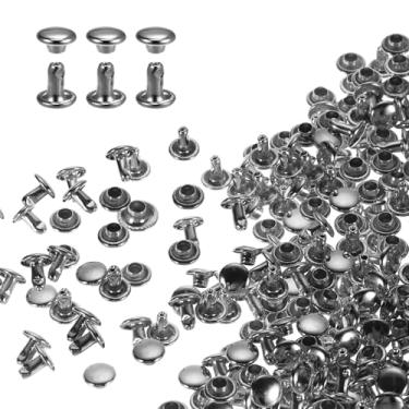 Imagem de HARFINGTON 80 conjuntos de rebites de tampa dupla, 6 x 6 mm, aço carbono, cabeça redonda, parafusos, parafusos tubulares de metal para decoração de artesanato em couro, bronze