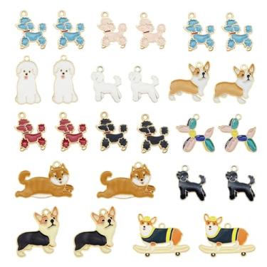Imagem de JJGQAZ 24 peças (12 pares) pingente de animais de estimação esmaltados sortidos banhados a ouro para fazer joias, colar pulseira, 12 estilos