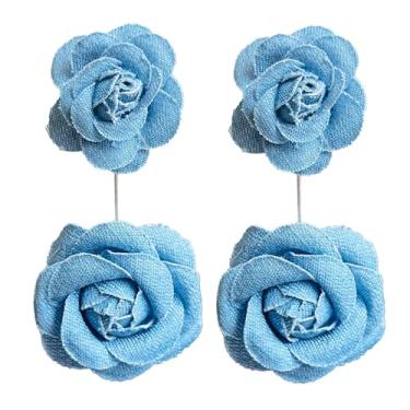 Imagem de QUPENGXU Brincos de argola de brim boêmio simples círculo grande jeans redondo brincos geométricos acessórios para mulheres noivas, trumpet, Metal, Sem pedra preciosa