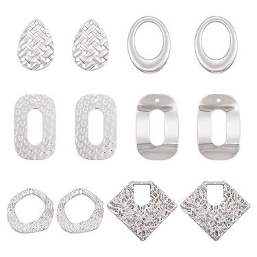 Imagem de Spritewelry Pingentes de metal retangulares ovais 304 em forma de gota de aço inoxidável 304, 6 estilos, pingentes de pingente vazado para colar, brincos, joias, artesanato, faça você mesmo