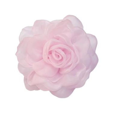 Imagem de Delicado Organza seda rosa flor extra grande broches para mulheres homens elegante tecido floral grande lapela pinos para vestido terno roupas acessórios festa de casamento banquete moda jóias 180 mm