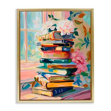 Imagem de Stupell Industries Vivid Bookstack by Window Gold Framed Floater Canvas Wall Art, design by Arlington Prints, 21 x 17