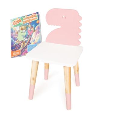 Imagem de Kit Educativo Cadeira Infantil de Madeira Dinossauro - Rosa Bebê