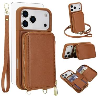 Imagem de Capa de telefone para iPhone 17 Pro Max 17.5 cm carteira celular com protetor de tela de vidro temperado alça transversal cordão de bloqueio RFID para cartão i Phone17 17Pro i17 ProMax 17ProMax