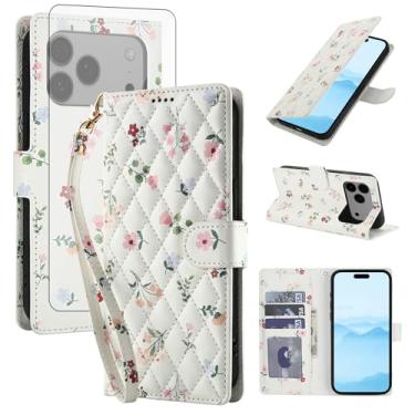 Imagem de Asuwish Capa de celular para iPhone 17 Pro Max carteira celular com protetor de tela de vidro temperado porta-cartão de flores com suporte para celular i Phone17 17Pro i17 ProMax 17ProMax mulheres