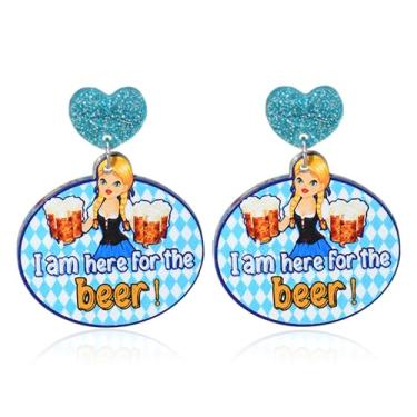 Imagem de QLYOVWE Oktoberfest Brincos femininos vintage anos 70 anos 80 cerveja publicidade brincos retrô tema bar pub festa feriado bebida álcool jóias acessório, Medium, Acrílico, Sem pedra preciosa