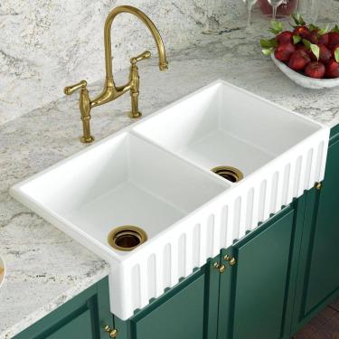 Imagem de Cuba Cozinha Farm Sink Dupla Romana 87 Cm - Branco