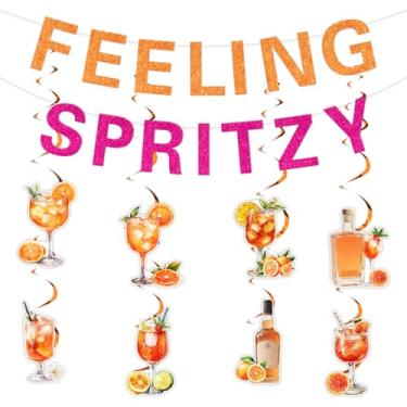 Imagem de Funmemoir Decorações de coquetel laranja cítrica - Faixa de sensação borrifada e 8 peças de redemoinhos pendurados, tema Aperol Spritz despedida de solteira para chá de noiva, artigos de festa de