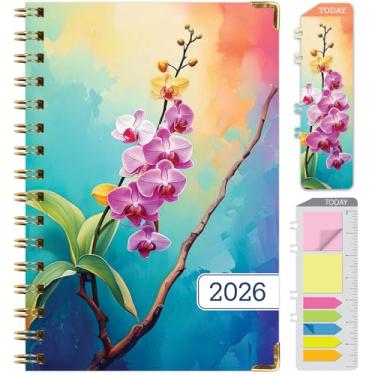 Imagem de Agenda Hardcover 2026, 14 cm x 20 cm: 14 meses (novembro de 2025 a dezembro de 2026), agenda mensal diária, agenda anual, marcador de livro, pasta de bolso e conjunto de notas adesivas (orquídea)