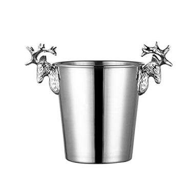 Imagem de Balde de gelo térmico para bebidas de metal, com tampa, refrigerador, dourado, aço inoxidável, balde de metal para cerveja, vinho e coquetéis (prata)