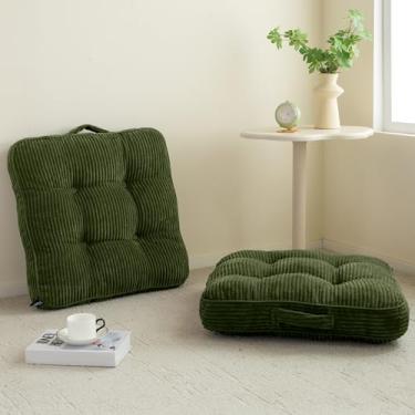 Imagem de Almofada lavável de chão para adultos, almofada de meditação, assento quadrado grande, capa de veludo cotelê tufado removível, para sala de estar ou ioga, 55 x 55 cm, pacote com 2, lavável na máquina