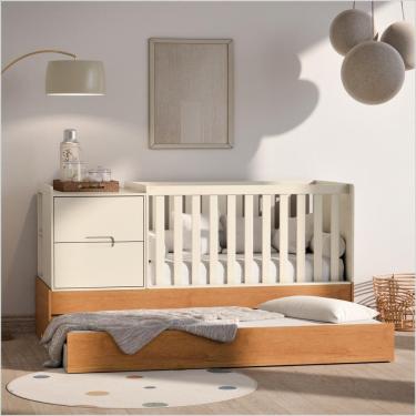 Imagem de Berço Laqueado 100% MDF Formare C/ Gavetas e Nicho Off White Freijó 61510 Matic Moveis