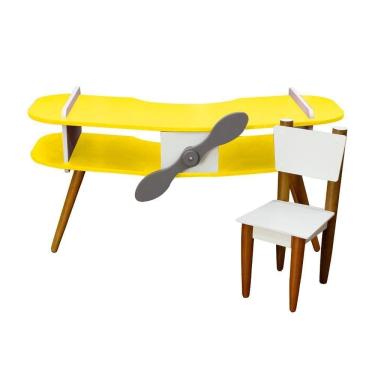 Imagem de Mesa Avião Amarelo Com Cadeira E Hélice E Pés Palito Design Criativo Mesa Desenho Quarto Menina Menino Infantil Decor