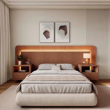 Imagem de Cabeceira Casal Queen com 2 Mesas de Cabeceira Led 3000k e Tomadas 100