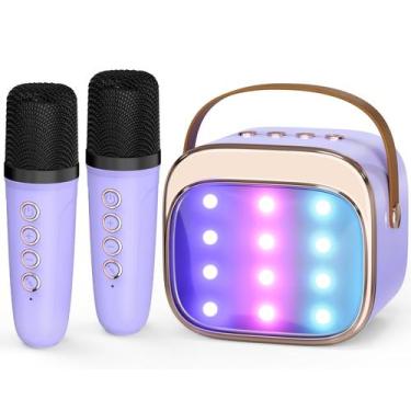 Imagem de Máquina de karaokê FLUESTON Mini com 2 microfones sem fio