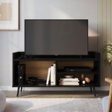 Imagem de Rack Retro para Tv 50 Polegadas com 2 Prateleira Sala Preto/Mel